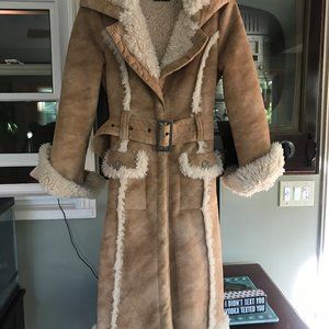 Bebe  Brown Shearling Faux Fur Long Coat